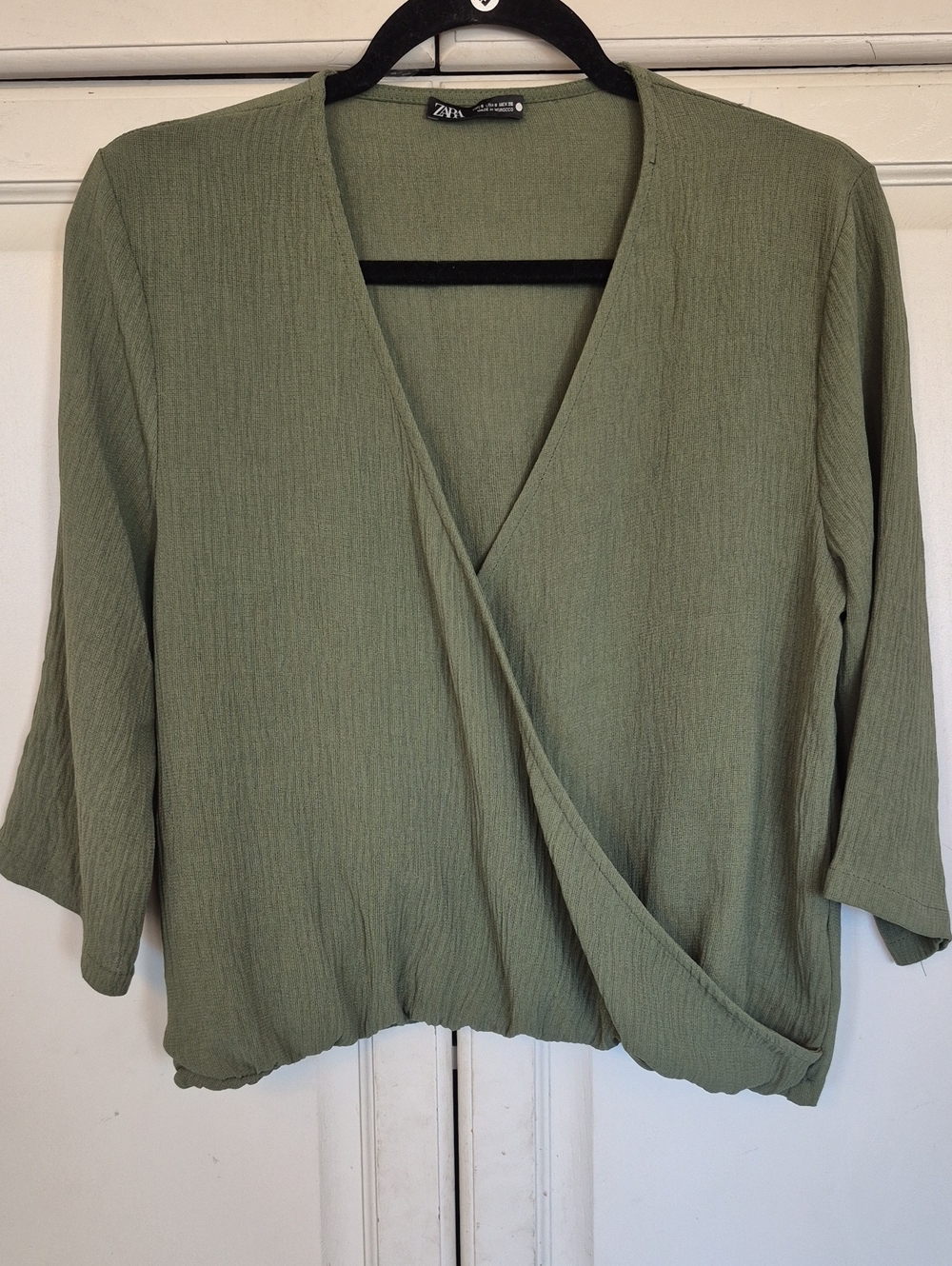 Zara Olive Wrap-Style V-Neck Blouse